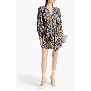 Iro Damie Asymmetrical Dress Long Sleeve V-Neck Black Purple Womens Size 6 NWT